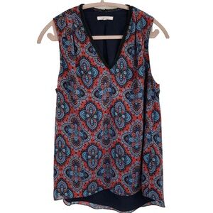 41 Hawthorn Sleeveless Navy & Red Paisley Blouse – Size Large Added Lace Detail